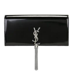 NWT Saint Laurent Kate Clutch Bag Black Patent Leather YSL Logo & Tassel